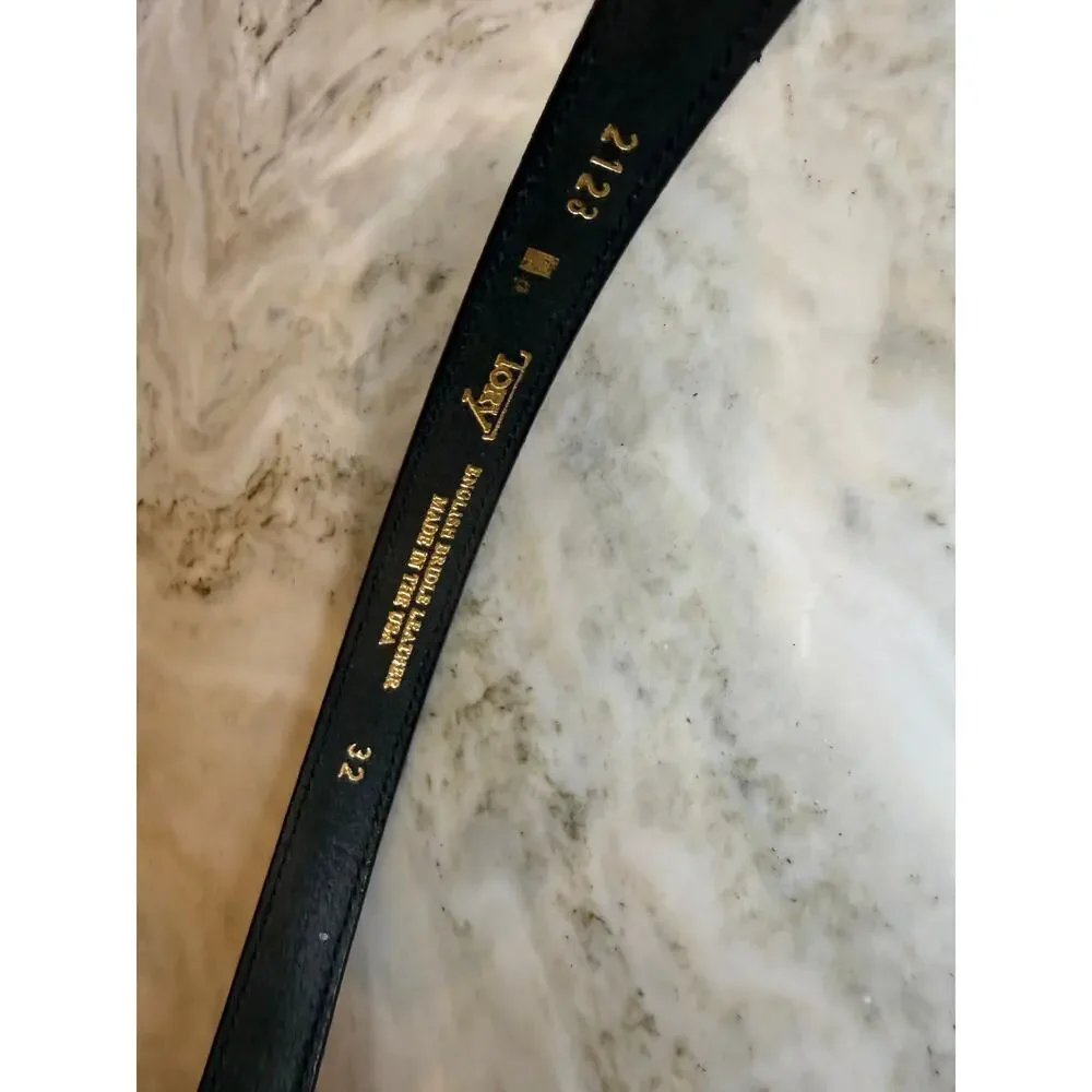 Tory English Bridle Leather Skinny Belt Black 32